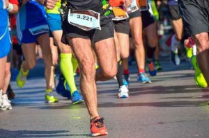 Marathon running race, people feet on road, sport, fitness